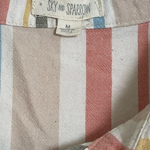 SKY AND SPARROW Stripe Tan Womens Crop Camp Shirt - Medium - Picture 5 of 10